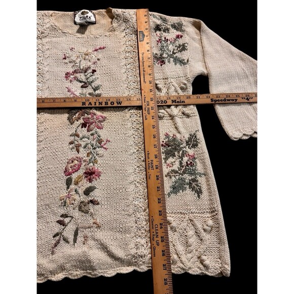 Tiara vintage pullover sweater floral embroidery long sleeve ramie cotton size M - Picture 3 of 10